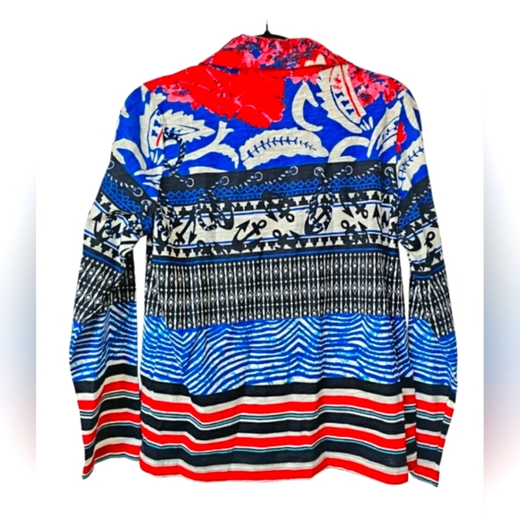 Onque Casuals Nautical Tropical Red White Blue Lightweight Button Up Jacket Top - Picture 6 of 16